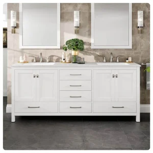 Eviva Aberdeen 78 in. W x 22 in. D x 34 in. H Double Bath Vanity in White with Carrara Quartz Top with White Sinks