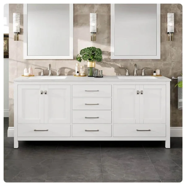 Eviva Aberdeen 78 in. W x 22 in. D x 34 in. H Double Bath Vanity in White with Carrara Quartz Top with White Sinks