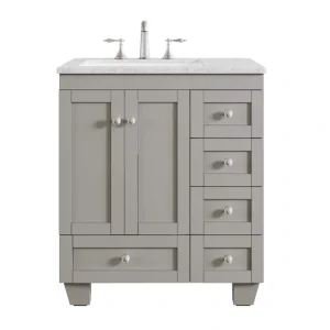 Eviva Acclaim 28 in. W x 22 in. D x 34 in. H Bath Single Vanity in Gray with White Carrara Marble Top with White Sink