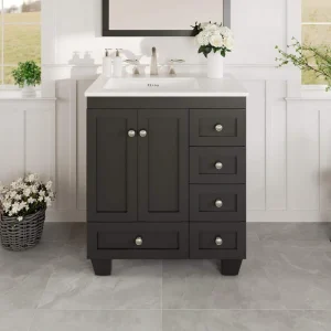 Eviva Acclaim 28 in. W x 22 in. D x 34 in. H Bath Vanity in Espresso with White Carrara Quartz Top with White Sink