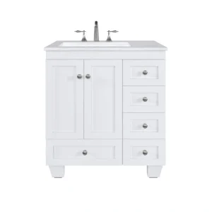 Eviva Acclaim 30 in. W x 22 in. D x 33.8 in. H Single Sink Freestanding Bath Vanity in White with White Carrara Quartz Top