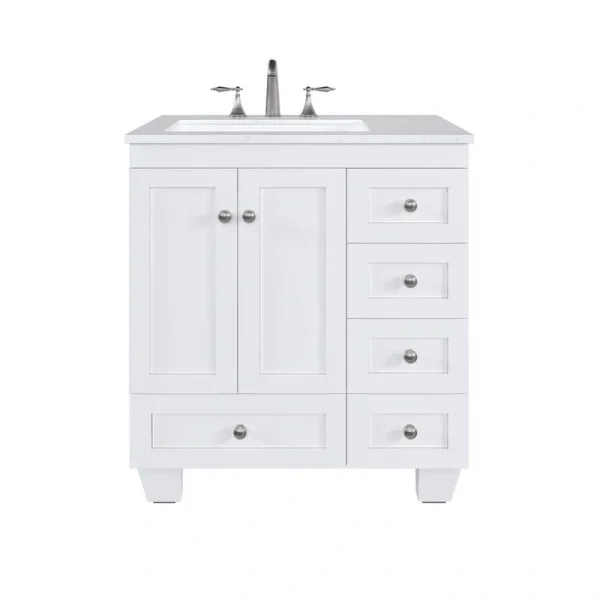 Eviva Acclaim 30 in. W x 22 in. D x 33.8 in. H Single Sink Freestanding Bath Vanity in White with White Carrara Quartz Top