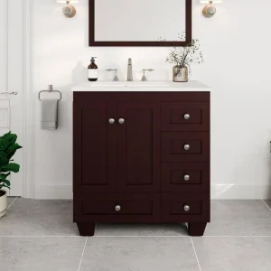 Eviva Acclaim 30 in. W x 22 in. D x 34 in. H Bath Vanity in Teak with White Carrara Quartz Top with White Sink