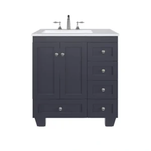 Eviva Acclaim 30 in. W x 22 in. D x 34 in. H Single Sink Freestanding Bath Vanity in Dark Gray with White Carrara Quartz Top