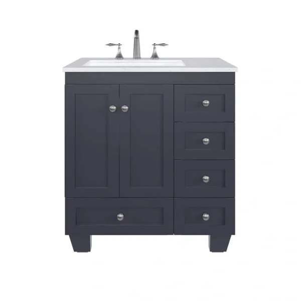 Eviva Acclaim 30 in. W x 22 in. D x 34 in. H Single Sink Freestanding Bath Vanity in Dark Gray with White Carrara Quartz Top