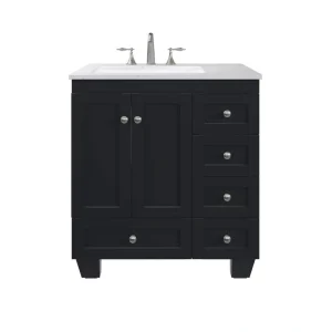 Eviva Acclaim 30 in. W x 22 in. D x 34 in. H Single Sink Freestanding Bath Vanity in Espresso with White Carrara Quartz Top