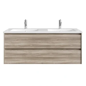 Eviva Bloom 48 in. W x 18 in. D x 34 in. H Double Sink Floating Bath Vanity in Pine Gray with White Porcelain Top