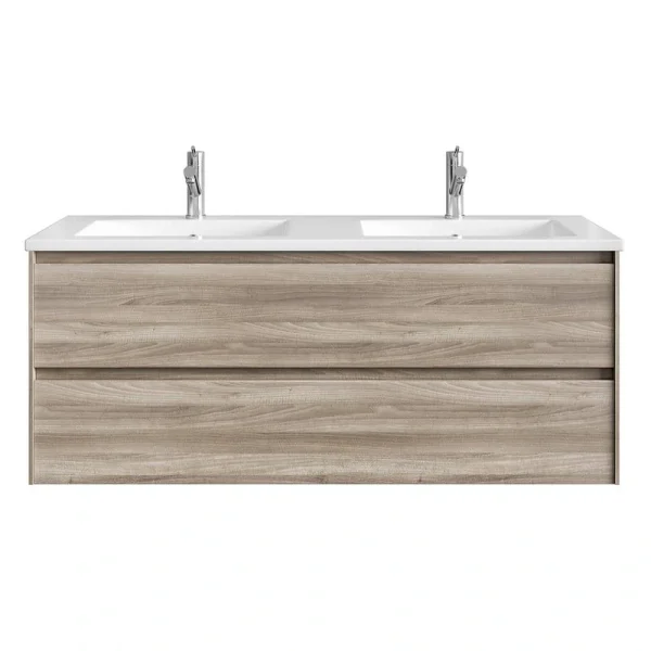 Eviva Bloom 48 in. W x 18 in. D x 34 in. H Double Sink Floating Bath Vanity in Pine Gray with White Porcelain Top