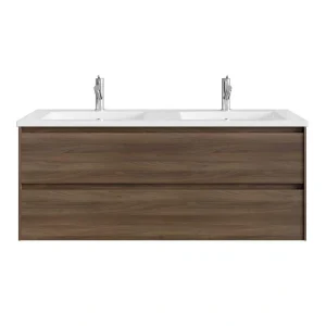 Eviva Bloom 48 in. W x 18 in. D x 34 in. H Double-Sink Floating Bath Vanity in Walnut with White Porcelain Top