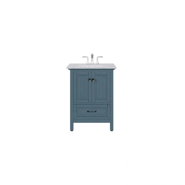 Eviva Britney 24 in. W x 22 in. D x 34 in. H Freestanding Bath Vanity in Ash Blue with White Carrara Marble Top