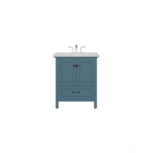 Eviva Britney 30 in. W x 22 in. D x 34 in. H Single Freestanding Bathroom Vanity in Ash Blue with White Carrara Marble Top
