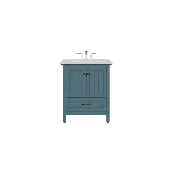 Eviva Britney 30 in. W x 22 in. D x 34 in. H Single Freestanding Bathroom Vanity in Ash Blue with White Carrara Marble Top