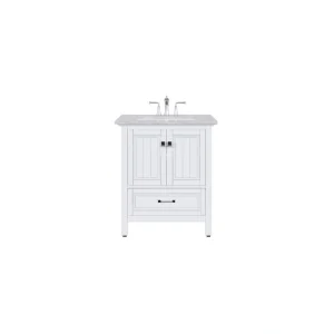 Eviva Britney 30 in. W x 22 in. D x 34 in. H Single Freestanding Bathroom Vanity in White with White Carrara Marble Top