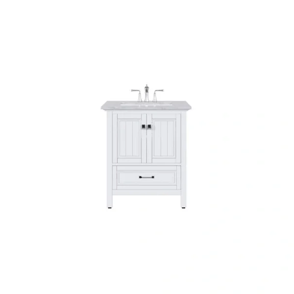 Eviva Britney 30 in. W x 22 in. D x 34 in. H Single Freestanding Bathroom Vanity in White with White Carrara Marble Top
