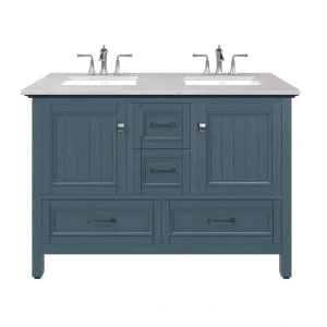 Eviva Britney 48 in. W x 22 in. D Ash Blue Double Sink Bathroom Vanity with White Carrara Quartz Top and Undermount Sinks