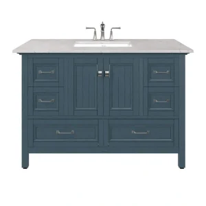 Eviva Britney 48 in. W x 22 in. D Ash Blue Single Sink Bathroom Vanity with White Carrara Quartz Top and Undermount Sinks