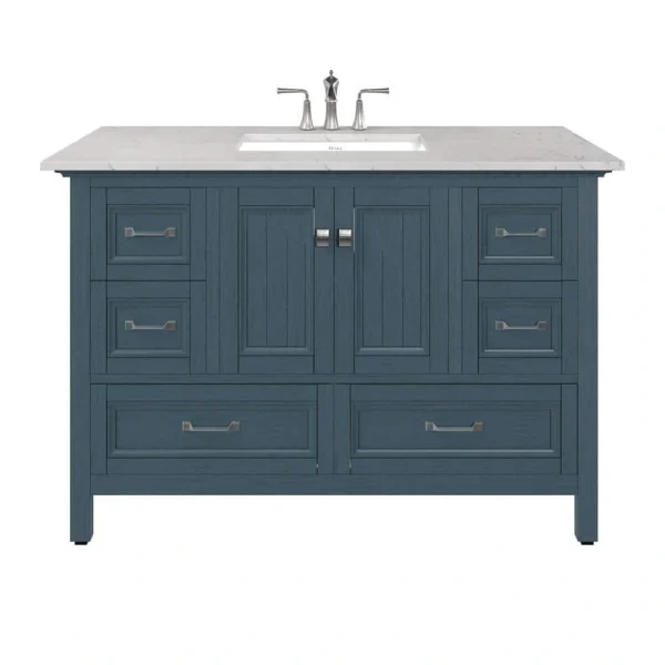 Eviva Britney 48 in. W x 22 in. D Ash Blue Single Sink Bathroom Vanity with White Carrara Quartz Top and Undermount Sinks