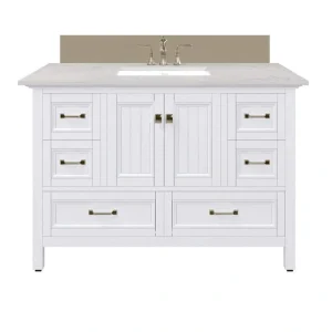 Eviva Britney 48 in. W x 22 in. D White Single Sink Bathroom Vanity with Carrara Quartz Top and Undermount Sinks