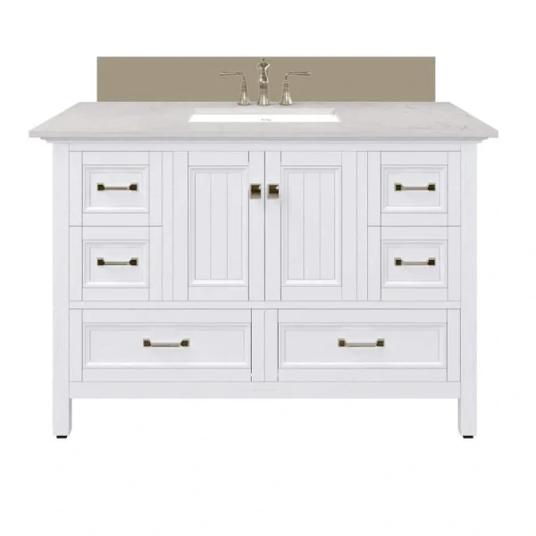 Eviva Britney 48 in. W x 22 in. D White Single Sink Bathroom Vanity with Carrara Quartz Top and Undermount Sinks