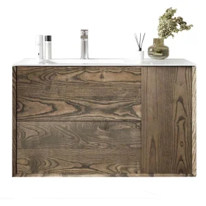 Eviva Ciocco 35 in. W Solid Wood Bath Vanity in Walnut with White Solid Surface Top with White Sink