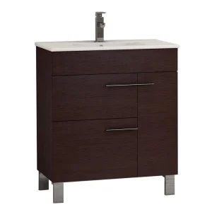 Eviva Cup 24 in. W x 18 in. D x 34 in. H Bath Vanity in Wenge (Dark Brown) with White Ceramic Top with White Sink