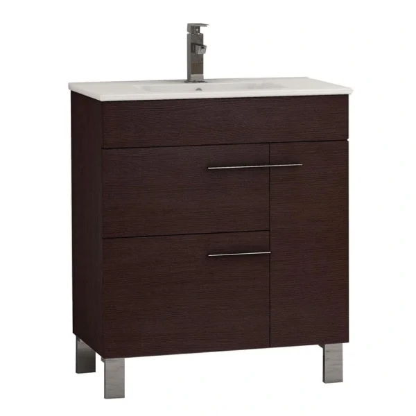 Eviva Cup 24 in. W x 18 in. D x 34 in. H Bath Vanity in Wenge (Dark Brown) with White Ceramic Top with White Sink