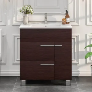 Eviva Cup 31.50 in. W x 18 in. D x 34 in. H Bath Vanity in Wenge (Dark Brown) with White Ceramic Top with White Sink