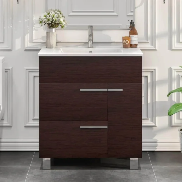 Eviva Cup 31.50 in. W x 18 in. D x 34 in. H Bath Vanity in Wenge (Dark Brown) with White Ceramic Top with White Sink