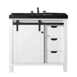 Eviva Dallas 36 in. W x 22 in. D x 34 in. H Bath Vanity in White with Black Granite Top with Black Sink