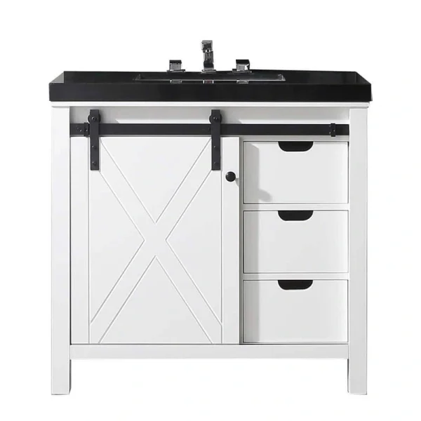 Eviva Dallas 36 in. W x 22 in. D x 34 in. H Bath Vanity in White with Black Granite Top with Black Sink