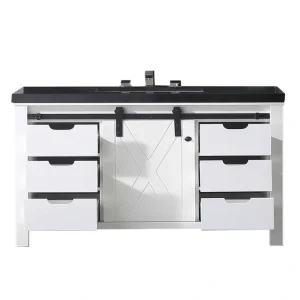 Eviva Dallas 42 in. W x 22 in. D x 34 in. H Bath Vanity in White with Black Granite Top with Black Sink