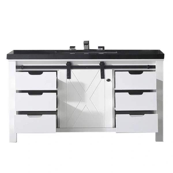 Eviva Dallas 42 in. W x 22 in. D x 34 in. H Bath Vanity in White with Black Granite Top with Black Sink