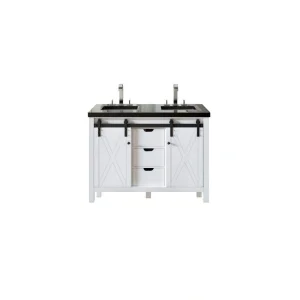 Eviva Dallas 48 in. W x 22 in. D x 34 in. H Double Bath Vanity in White with Black Granite Top with Black Sinks
