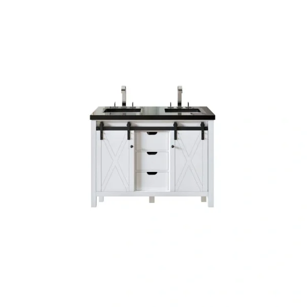 Eviva Dallas 48 in. W x 22 in. D x 34 in. H Double Bath Vanity in White with Black Granite Top with Black Sinks