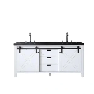 Eviva Dallas 72 in. W x 22 in. D x 34 in. H Double Bath Vanity in White with Black Granite Top with Black Sinks