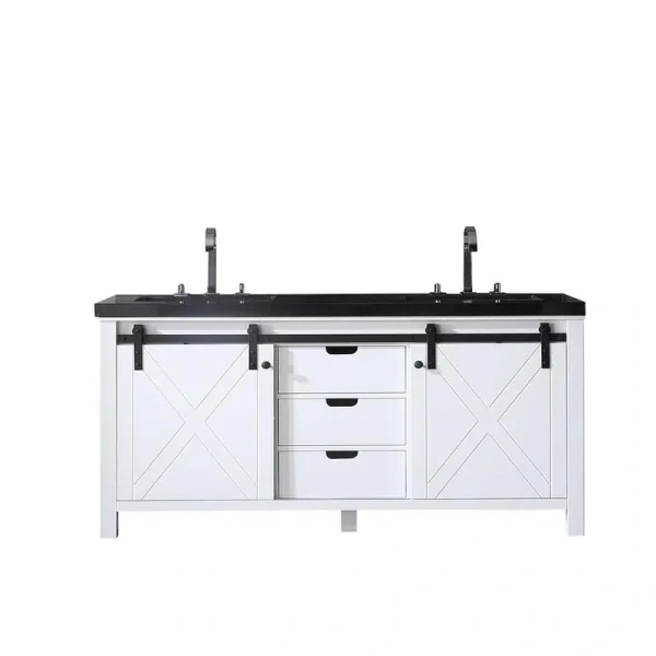 Eviva Dallas 72 in. W x 22 in. D x 34 in. H Double Bath Vanity in White with Black Granite Top with Black Sinks