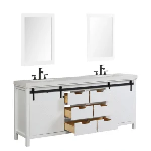 Eviva Dallas 84 in. W x 22 in. D x 34 in. H Double Bath Vanity in White with White Quartz Top with White Sinks