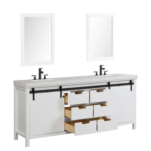 Eviva Dallas 84 in. W x 22 in. D x 34 in. H Double Bath Vanity in White with White Quartz Top with White Sinks