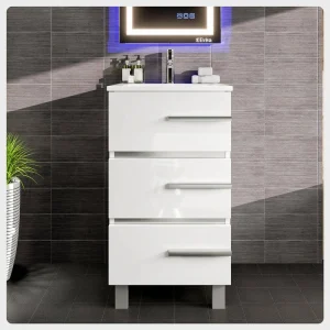 Eviva Deluxe 20 in. W. x 18 in. D x 34 in. H Single Freestanding Bath Vanity White, White Porcelain Integrated Sink Top