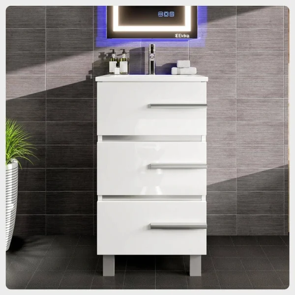 Eviva Deluxe 20 in. W. x 18 in. D x 34 in. H Single Freestanding Bath Vanity White, White Porcelain Integrated Sink Top