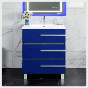 Eviva Deluxe 24 in. W x 18 in. D x 34 in. H Single Freestanding Bath Vanity in Blue White Porcelain Integrated Sink Top