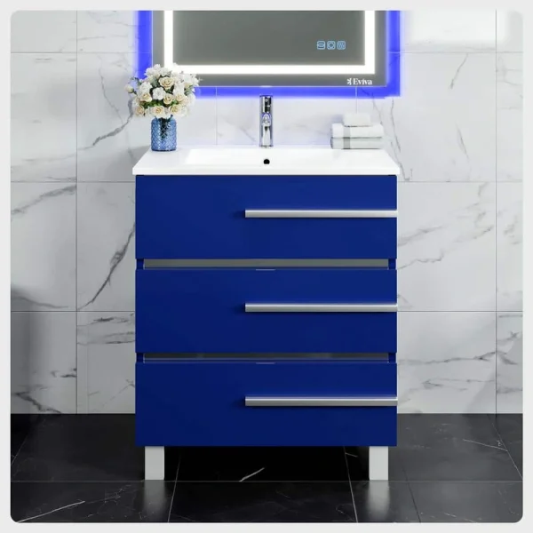 Eviva Deluxe 24 in. W x 18 in. D x 34 in. H Single Freestanding Bath Vanity in Blue White Porcelain Integrated Sink Top