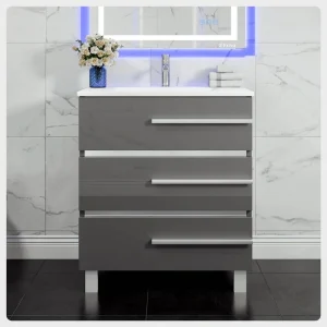 Eviva Deluxe 24 in.W x 18 in.D x 34in.H Single Freestanding Bath Vanity in Gray with White Porcelain Integrated Sink Top