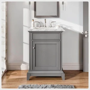 Eviva Elite Princeton 24 in. W x 23.5 in. D x 33.75 in. H Freestanding Bath Vanity in Gray with White Carrara Marble Top