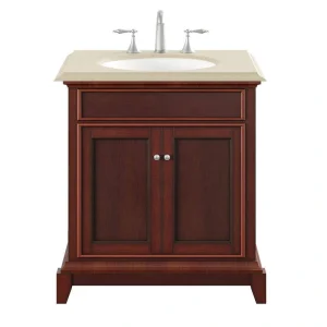 Eviva Elite Princeton 30 in. W x 23.5 in. D x 33.7 in. H Single-Sink Freestanding Bath Vanity in Teak with Cream Marble Top