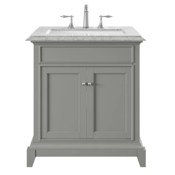 Eviva Elite Princeton 30 in. W x 23.5 in. D x 33.75 in. H Freestanding Bath Vanity in Gray with White Carrara Marble Top