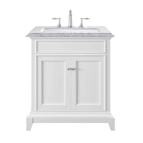 Eviva Elite Princeton 30 in. W x 23.5 in. D x 33.75 in. H Freestanding Bath Vanity in White with White Carrara Marble Top