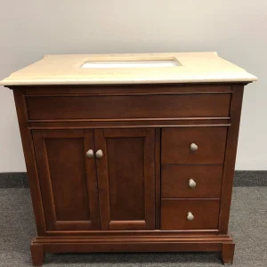 Eviva Elite Princeton 36 in. W x 23.5 in. D x 33.75 in. H Freestanding Single Bath Vanity in Teak with Crema Marfil Marble Top