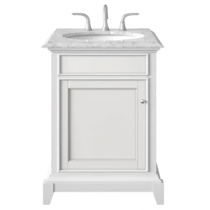 Eviva Elitist 24 in. W x 22 in. D x 34 in. H Freestanding Single Sink Bath Vanity in White with White Carrara MarbleTop