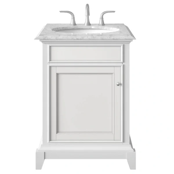Eviva Elitist 24 in. W x 22 in. D x 34 in. H Freestanding Single Sink Bath Vanity in White with White Carrara MarbleTop